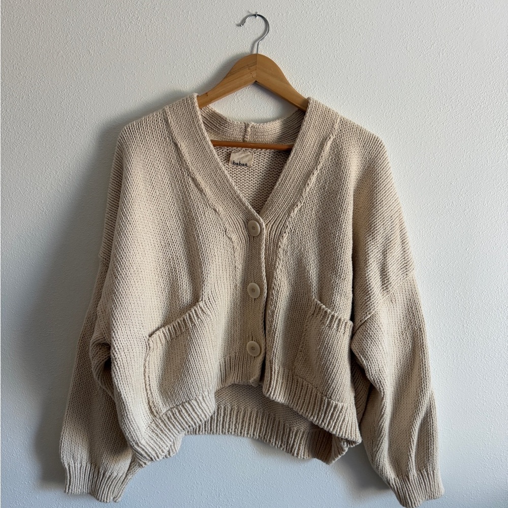 Babaa Cream Button-Up V-Neck Chunky Knit Cardigan